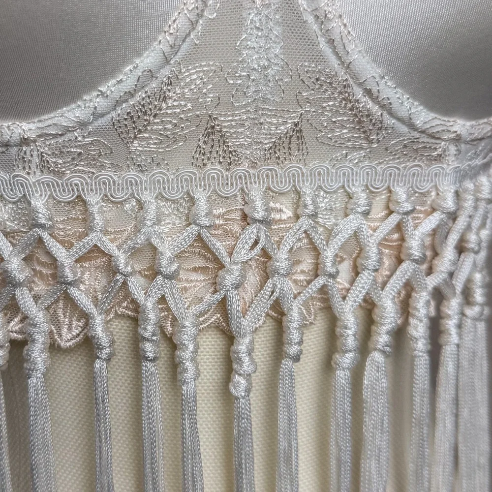 Y2K bebe Lace Fringe Bustier Corset Top Cream Satin Medium - Picture 3 of 5
